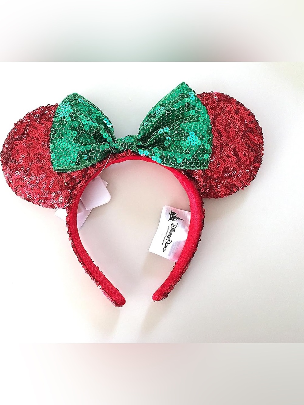 Disney Red Sequin Minnie Ears Headband with Green Sequin Bow